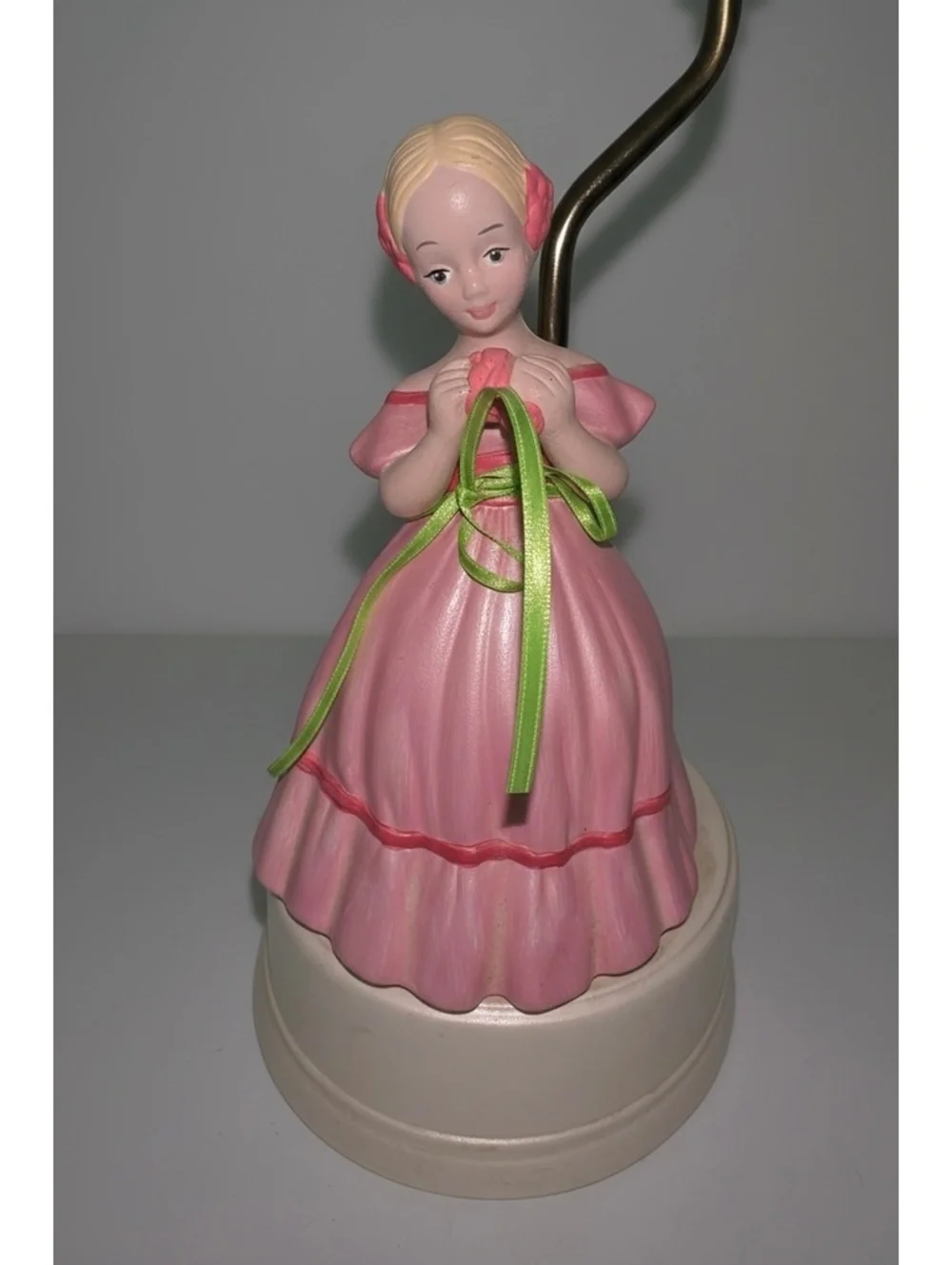 Vintage Ceramic Girl Figurine Table Lamp Pink Dress Nursery Cottage Decor